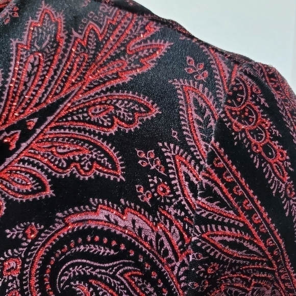 DRESS BARN COLLECTION BLACK VELVETEEN JACKET BLAZER RED GLITTER SPARKLE WOMEN 14 - Picture 14 of 14